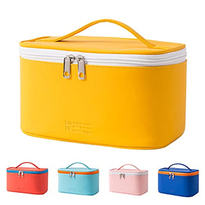 Meiyuuo Makeup Bag Large Cosmetic Bags for Women Girls Cute Travel Zipper Pouch Toiletry Organizer for Beauty Essentials Waterproof (Yellow) - color: Bright Yellow