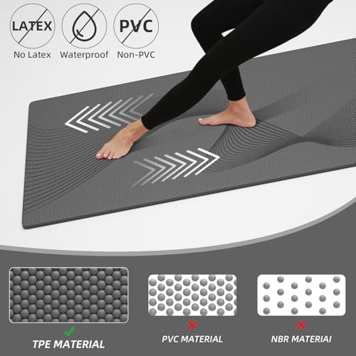 ILILI Yoga Mat, TPE Exercise Mat, Tear-Resistant, Fitness Yoga Mat with Carrying Strap, 72''x25''×0.3''(8mm), Ideal for Yoga, Pilates, Home Workouts, Stretching & All Fitness Routines - color: grey