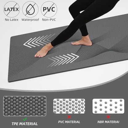 ILILI Yoga Mat, TPE Exercise Mat, Tear-Resistant, Fitness Yoga Mat with Carrying Strap, 72''x25''×0.3''(8mm), Ideal for Yoga, Pilates, Home Workouts, Stretching & All Fitness Routines - color: grey