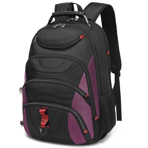 Boavan Laptop Backpack for men, 17.3 inch Laptop Bag with USB Port, Waterproof Travel Work Backpack Purse, Anti-Theft Teacher Nurse Doctor Casual Bookbags Office Business backpack，Black& Purple - color: Black& Purple, size: 17.3