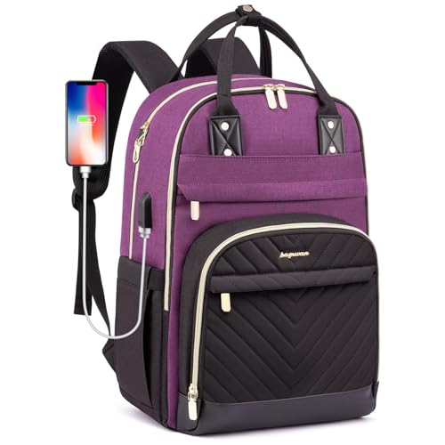 Laptop Backpack for Women Work Bag - 15.6 inch Travel Backpack with USB Charger Business Computer Backpacks for Work College Back pack for Teacher Casual Waterproof Bookbag for Nurses Purple - color: 7-black Purple, size: 15.6 Inch