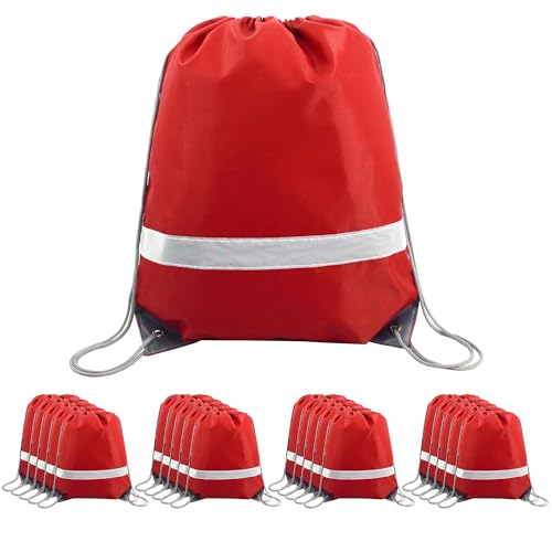 BeeGreen Drawstring Backpack Bags 20,30,50 Packs Reflective String Bags for Gym Sport Trip Cinch Sack DIY for Women Men - color: Red Flective
