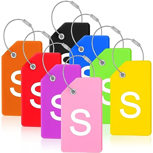 8 Pcs Initial Letter A-Z Luggage Tags Silicone Suitcase Instrument Tag with Name Card and Stainless Steel Loop(Letter S,Colorful) - size: Letter S, style: Colorful