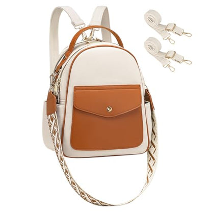 Small Backpack Purse for Women PU Leather Mini Backpack, Beige - color: Beige