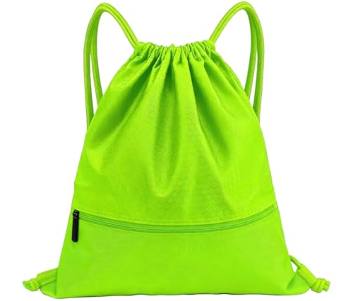 Sports Drawstring Backpack for Men, Waterproof Swim Gym Bag with Shoes Compartment for Women, Lightweight Pull String Sport Bag for Swim, Soccer, Green&Large - color: Green, size: Large