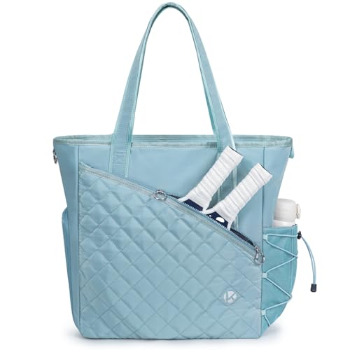 Pickleball Tote Bag for Women with Fence Hook, Quilted Pickleball Bag Holds 3-4 Paddles with Shoe Compartment & Wet Pocket - color: Green