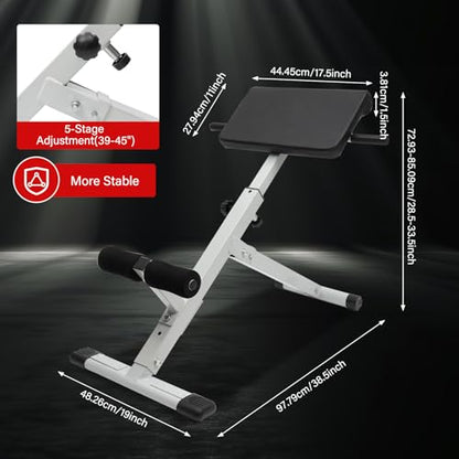 Roman Chair Back Extension Weight Bench Ab Machine Foldable Angle Height Adjustable Sit up Exercise Multi-Functional Workout Home Gym Exercise Equipment Inversion Table for Fitness - color: White