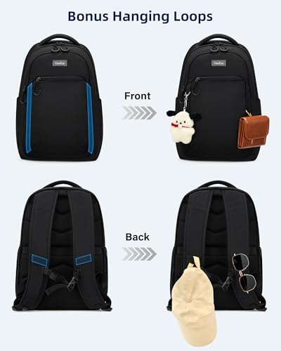 HanTrip Travel Laptop Backpack for Women Men, 18 Inch Large Work Backpack for Commuter College School Book Bags, Water Resistant Backpack with Luggage Strap Water Bottle Pocket Chest Strap, Black - color: Black