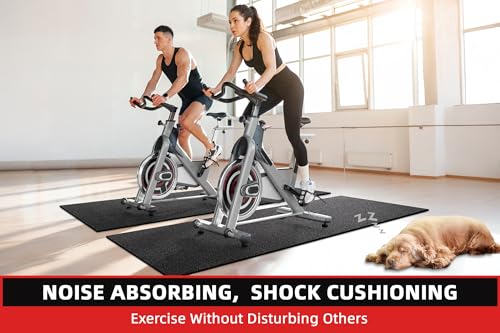 Treadmill Mat, 7'x3'/6'x3'/6'x2.5'/5.6'x2'/4'x2', 6mm Thick Exercise Equipment Gym Mat for Hardwood FloorCarpet, Compatible with Peloton Bike, Indoor Spin Bike, Elliptical - color: 76"x30"x6mm-black