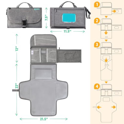 Kopi Baby Portable Diaper Changing Pad with Wipes Pocket, Premium Grey - color: Grey, size: Premium