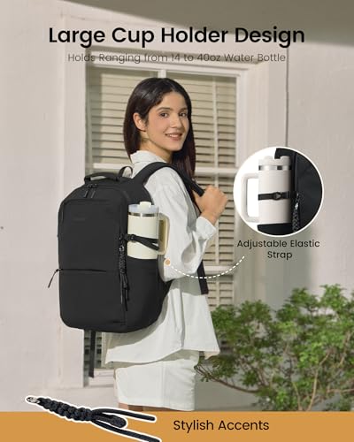 LOVEVOOK Laptop Backpack Women with Tumbler Holder, Work Travel Backpack - color: Black, size: 17 Inch