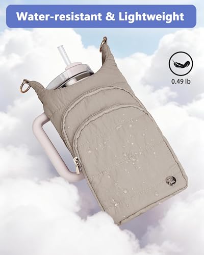 Water Bottle Holder with Strap for 30/32 oz, Crossbody Water Bottle Carrier Bag with RFID Blocking Phone Pocket - color: Mocha Brown
