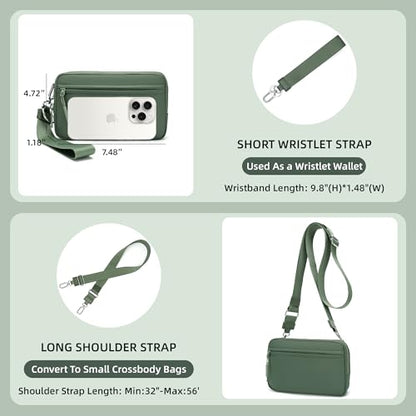 FODOKO Wristlet wallets for women Nylon Quilted Wallet with 4 Zippers,Travel Credit Card,Holder Cell Phone Organizer - color: Pea Green 2