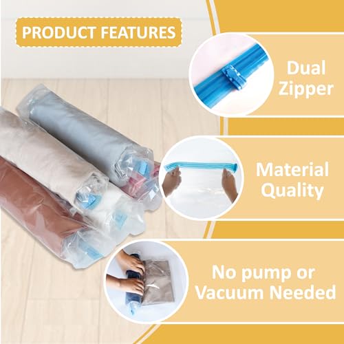 Cozy Essential Compression Bags for Travel - Travel Essentials - 12 Pack Space Saver Plastic Packaging Bags - No Vacuum Needed - Compression Packing Bags for Cruise Accessories - size: 12 Travel