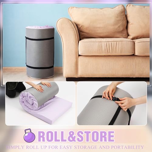 Lyrow 3 Inch 72"x 24" Thick Foldable Yoga Mat with Carry Strap, Non-slip Portable Foam Gym Mat for Yoga, Pilates and Stretching - color: Taro Purple