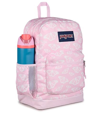JanSport Cross Town Plus Backpack - Large Main Compartment, Side Water Bottle Pocket, 15-Inch Padded Laptop Sleeve - Flutter By - color: Flutter By Pink Ice/White/Pink Ice