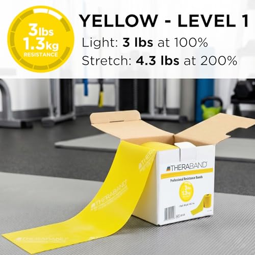 THERABAND Resistance Band, Yellow, Light, 50-Yard Roll, Elastic Band for Strength Training, Stretching, Yoga, Pilates, Physical Therapy, Portable & Cut-to-Length, Color-Coded Levels - color: Yellow | Light