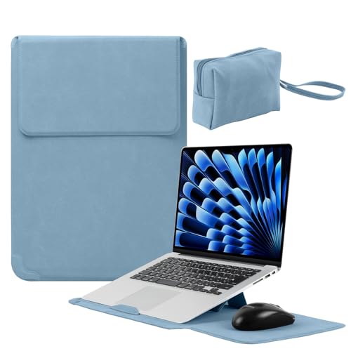 15-16 Inch Protective Laptop Sleeve Case with Stand, for MacBook Air 15" M5~M2 (2026-2023); MacBook Pro 16" M5~M1, Pro/Max(2026-2021), Matte PU Leather Laptop Case 15"-16" (Light Blue) - color: Light Blue, size: 15-16 Inch