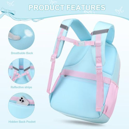 DIGOBAY Backpack for Girls, 3PCS Girls Backpack for School with Lunch Bag Pencil Case, Cute Kids Teens Bookbag for Kindergarten Elementary Preschool Middle School - color: Blue-green-pink