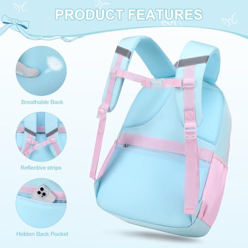 DIGOBAY Backpack for Girls, 3PCS Girls Backpack for School with Lunch Bag Pencil Case, Cute Kids Teens Bookbag for Kindergarten Elementary Preschool Middle School - color: Blue-green-pink