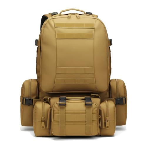 Military Tactical Backpack for Men 60L Waterproof Bug Out Bag Survival Rucksack Go Bag Emergency Molle System Army 3 Day Assault Pack for Hiking Hunting Camping Tan - color: Tan