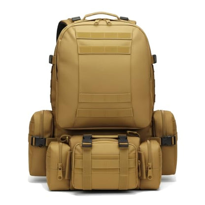 Military Tactical Backpack for Men 60L Waterproof Bug Out Bag Survival Rucksack Go Bag Emergency Molle System Army 3 Day Assault Pack for Hiking Hunting Camping Tan - color: Tan