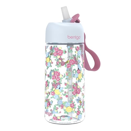 Bentgo Kids Water Bottle - Leak-Proof, Durable Tritan PFAS- & BPA-Free 15 fl oz, Kids/Toddlers Ages 3+ for School & Sports; Bite & Sip Spout, Carrying Handle, Dishwasher Safe (NEW Blooming Floral) - color: Blooming Floral