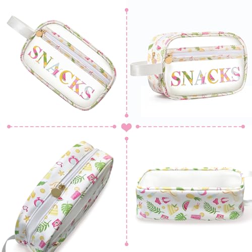 COSHAYSOO Clear SNACKS Bags Travel Pouch for Women Girls Cute Summer Beach Vacation Pool Lake Day Must Have Essentials, Teens Camp Gym Sports Park Trip Accessories Gift Bag Stuffers - color: Beige SNACKS