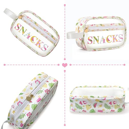 COSHAYSOO Clear SNACKS Bags Travel Pouch for Women Girls Cute Summer Beach Vacation Pool Lake Day Must Have Essentials, Teens Camp Gym Sports Park Trip Accessories Gift Bag Stuffers - color: Beige SNACKS