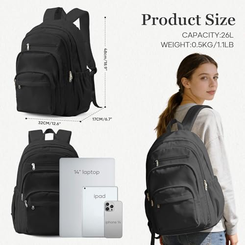 Black College Backpack For Women Men,Lightweight High School Bag,School Backpack With Lots Of Pockets,Cute Bookbag For Teens Boys Girls,Casual Daypack Backpack For School - color: A1-black