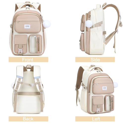 ACESAK Backpack for Girls - Girls Backpack with Lunch Bag & Pencil Pouch for Teen Kids Laptop Backpack for Women, Elementary Middle High School Bookbag Travel Daypack (Khaki) - color: Khaki