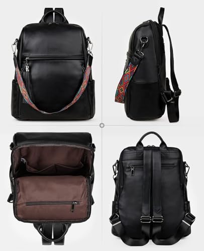 FADEON Leather Backpack Purse for Women Designer Travel Backpack Purses PU Fashion Ladies Shoulder Bag with Tassel - color: 1 Pure Black
