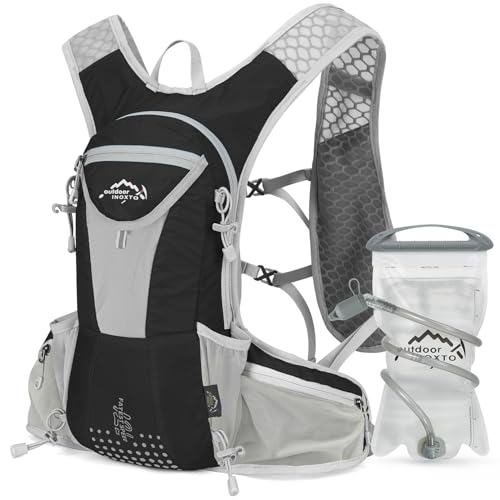 IX INOXTO Hydration Pack Backpack, Lightweight Water Backpack with 2L Hydration Bladder Daypack for Men Women,Running Hydration Vest for Trail Running Hiking Cycling Race Climbing - color: Black grey - 2L