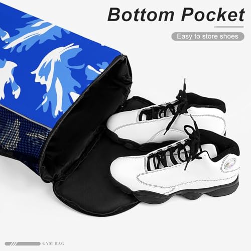 Drawstring Gym Backpack with Shoe Compartment And Wet Pocket, 28L Lightweight Waterproof Blue Celery Pattern Sports Backpack for Workout Swim Beach Travel String Bag for Men Women