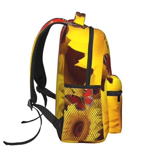 Travel Backpack Yellow Sunflowers with Red Butterfly Carry on Backpack Lightweight Business 15.6inch Laptop Backpack for Men Women - color: Yellow Sunflowers With Red Butterfly