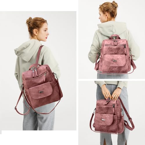 Backpack Purse for Women, PU Leather Back pack, Fashion Anti Theft Backpack, Multipurpose Lightweight Waterproof Purse Shoulder Bag Handbag, Pink - color: Pink