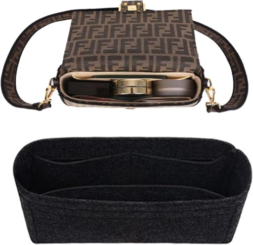Chispee Purse Organizer Insert Felt Bag Organizer with Pocket for Baguette Small Tote Bag Finishing Inner Bag Handbags Insert Organizer for Women Inner Bladder Bag Storage Bag (Medium,dark grey) - color: dark grey（simple）, size: Medium