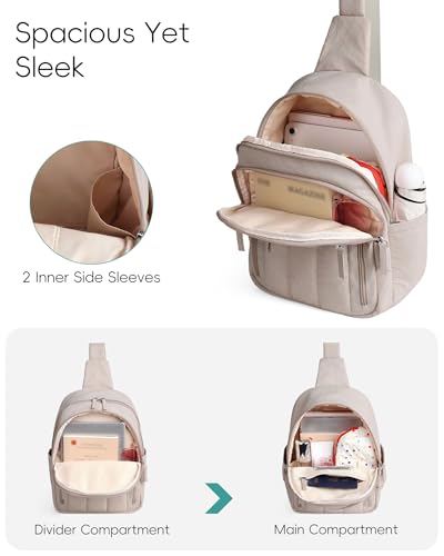 HomemeDiary Large Sling Bag for Women, Puffer Crossbody Bag Purses Sling Backpack, RFID Fanny Packs for Travel Daily Hiking - color: Khaki