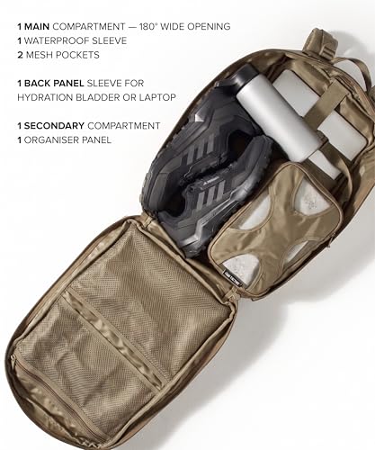 Falko Tactical Backpack for Men and Women 50L Backpack 2.4x Stronger Large Military Molle Rucksack, Bugout Backpack Outdoors - color: Desert Tan