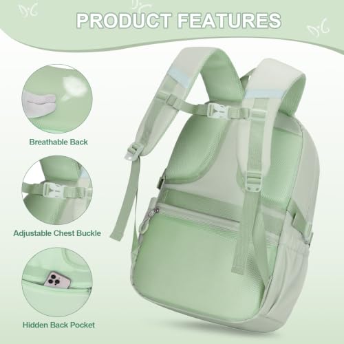 DIGOBAY 3PCS Girls Backpack for School, Kids Backpack for Girls with Lunch Bag Pencil Case, Kids Bookbag Teen Girl Backpacks for Elementary Middle High College School (Gray-green) - color: Gray-green