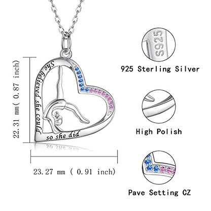 Sariel Gymnastics Gifts for Women Gymnast Necklace 925 Sterling Silver Gymnastics Fashion Jewelry Pendant Birthday - color: She believe 2