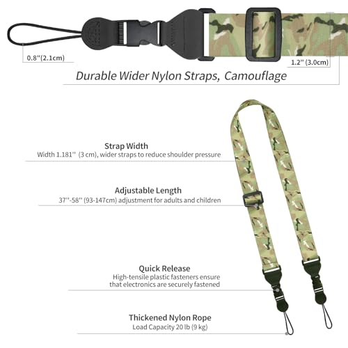 FIEIL Adjustable Shoulder Strap, Nylon Camera Strap, Comfortable Neck Strap for iPad, Cellphone Tablet, Camera, Laptop, Binocular, Luggage Bag (Camouflage Universal Lanyard) - color: Camouflage