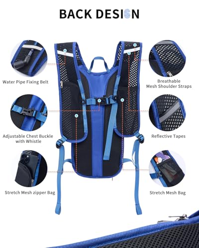 Blue Quartz Hydration Backpack with 2L Water Bladder, Hiking Water Pack with Insulated Compartment for Women Men, Lightweight Cycling Daypack with Phone Pocket, Hydration Pack for Running,Biking - color: Blue