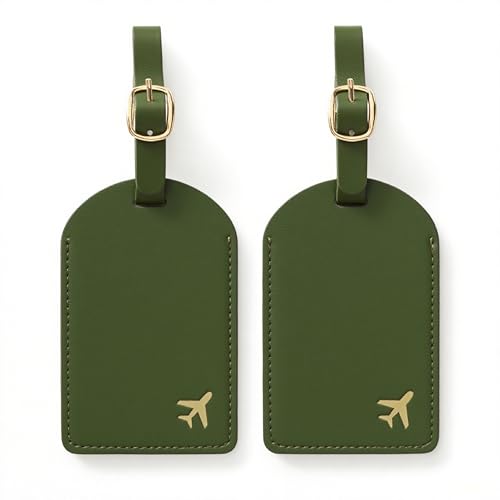 Luggage Tags for Suitcases, PU Leather Travel Tags for Luggage. (Olive Drab) - color: Olive Green