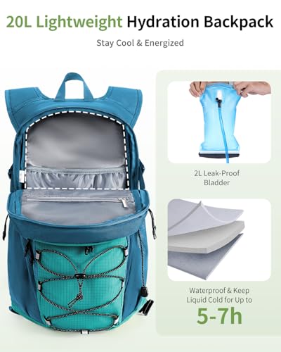 ECOHUB Hydration Backpack for Men Women, 20L Lightweight Hiking Daypack Cycling Backpack with 2L Water Bladder, Insulated Hydration Pack with Waist Pack
