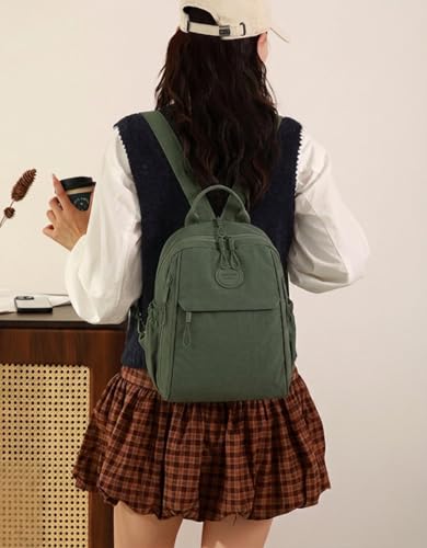 Mini Backpack for Women Nylon Small Backpack Purse Crossbody Sling Bag Convertible Backpack Casual Shopping Daypack (Dark Green) - color: Dark Green