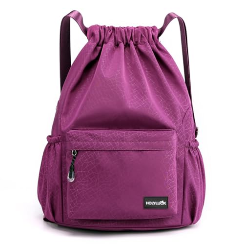 HOLYLUCK Drawstring Backpack Sports Gym Bag Water Resistant String Bag Cinch Sackpack with Side Zipper Pocket for Shopping Sport Yoga-purple - color: Purple