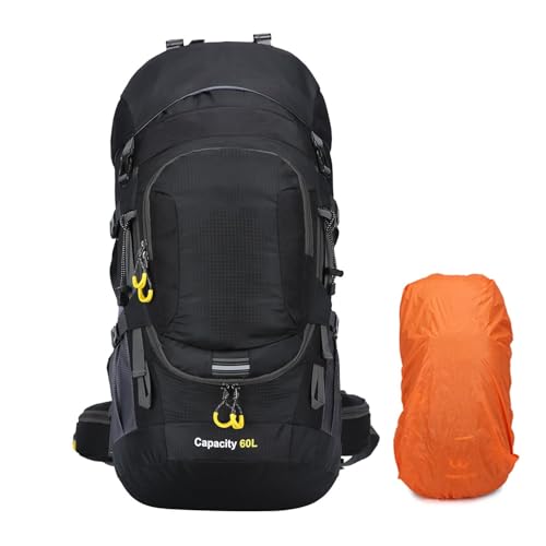 ShowyLive 60L Hiking Backpack for Men/Women - Lightweight Waterproof Travel Backpack with Rain Cover, Multi-Compartments, Adjustable Straps - Large Camping Bag for Outdoor Adventures (Black) - color: Black, size: 60L