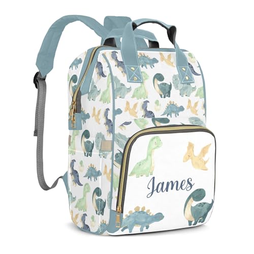Dinosaur Personalized Name Nappy Bag Large Capacity Baby Diaper Bags, Color Green Monogram Daypack Custom Name Backpack Casual Daypack Bag Gifts for Nephew Son Grandson - color: Green Dinosaur 01