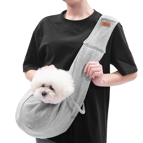 CUBY Dog and Cat Sling Carrier, Hands Free Reversible Pet Papoose Bag, Soft Pouch Adjustable, Suitable for Puppy Cats for Outdoor Travel (Grey, M-Adjustable Strap) - color: Grey, size: M